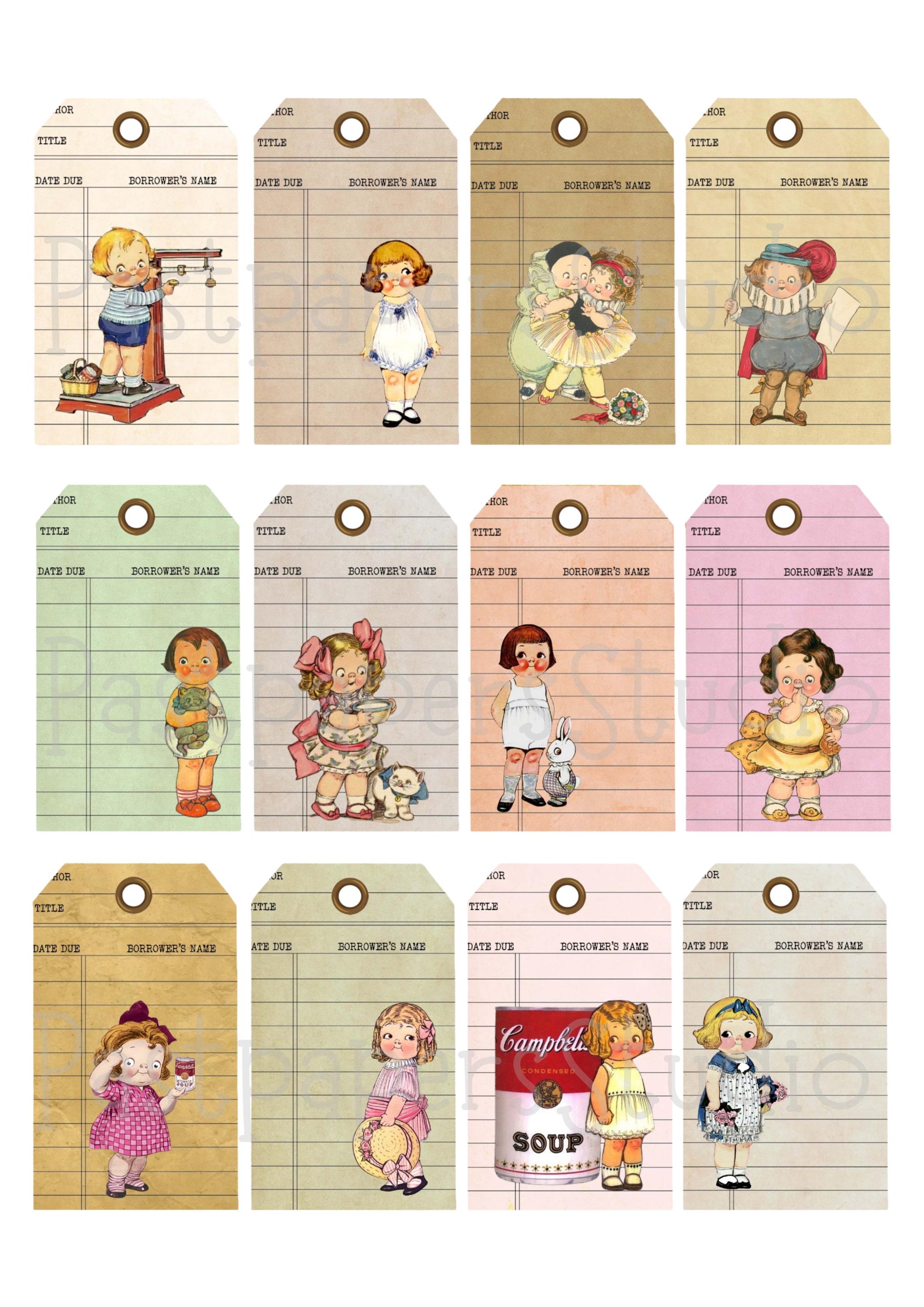 Dolly Dingle Library Tags - Printable Junk Journal Ephemera - Retro ...