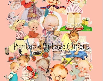Vintage Children Clipart , Retro Illustrations, JPG, PNG