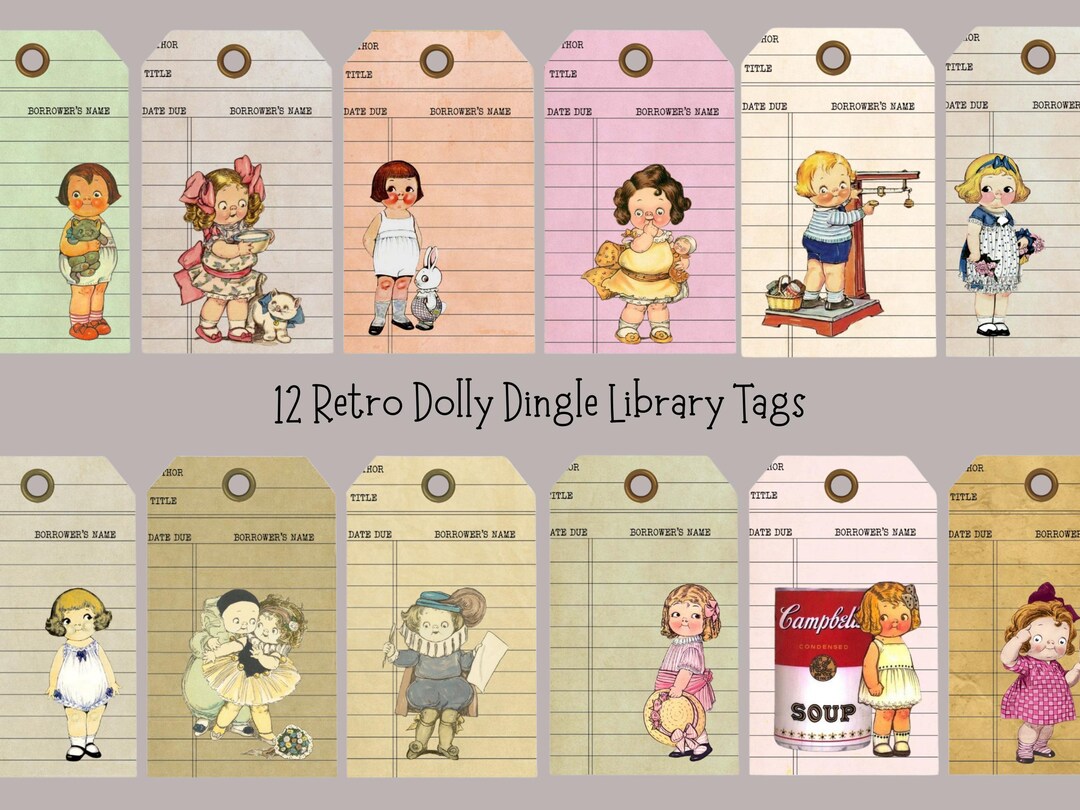 Dingle Library Dolly Dingle Library Tags - Printable Junk Journal Ephemera - Retro ...