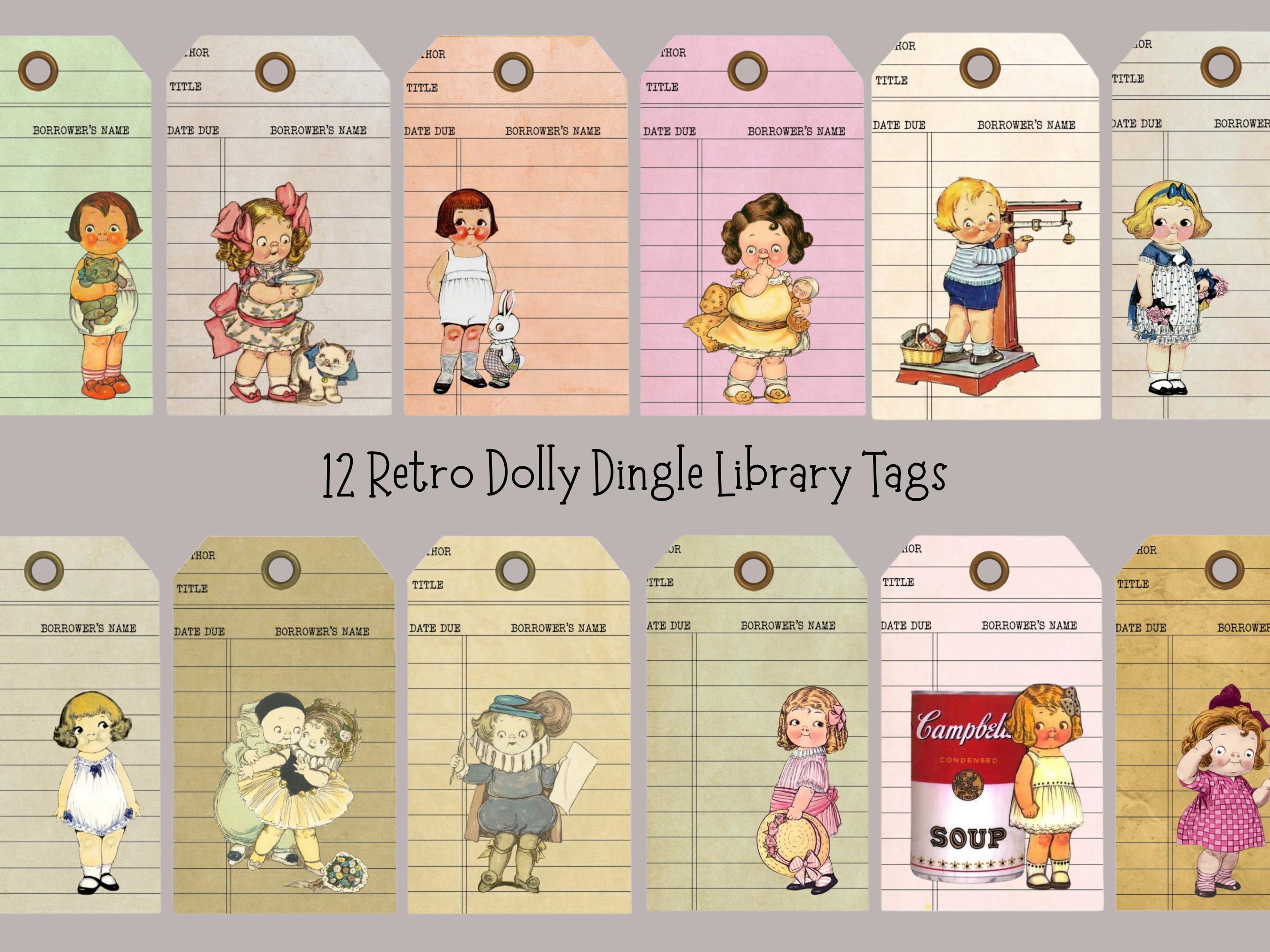Dolly Dingle Library Tags - Printable Junk Journal Ephemera - Retro ...
