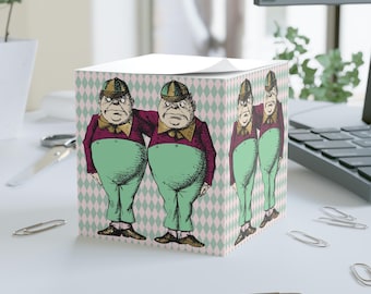 Tweedledee & Tweedledum Sticky Note Cube | Alice in Wonderland Desk Accessory