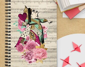 Retro Queen of Hearts Spiral Notebook – Alice in Wonderland Journal (Dotted Pages)