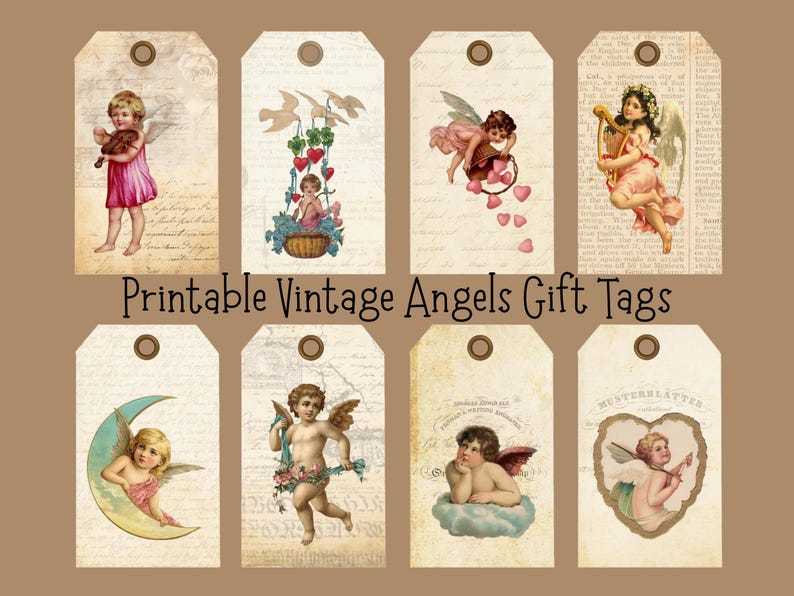 Vintage Angels Gift Tags, Instant Download, Shabby Chic Cherub Tags ...