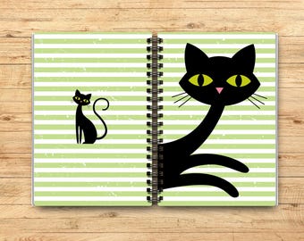 Retro Atomic Cat Spiral Notebook – Mid-Century Modern Black Cat Journal