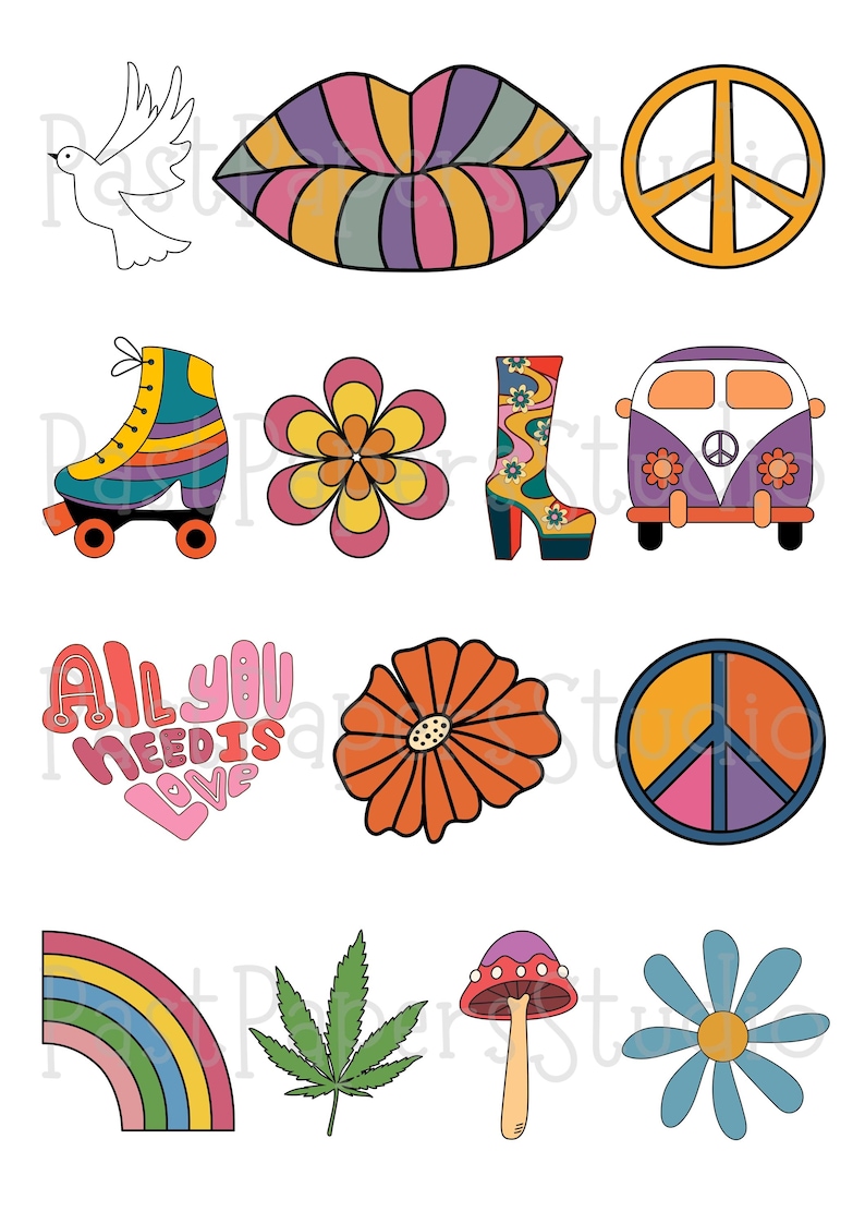 70s Groovy Clip Art Patterns Bundle - Retro Flower Power Graphics ...