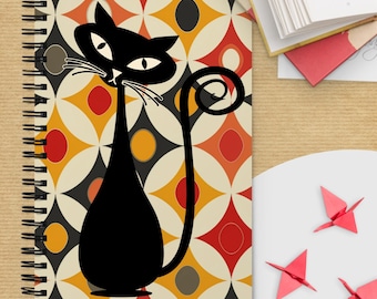 Atomic Cat Spiral Notebook (Front & Back Cover) – Mid-Century Modern Retro Cat Journal- Dotted Lines