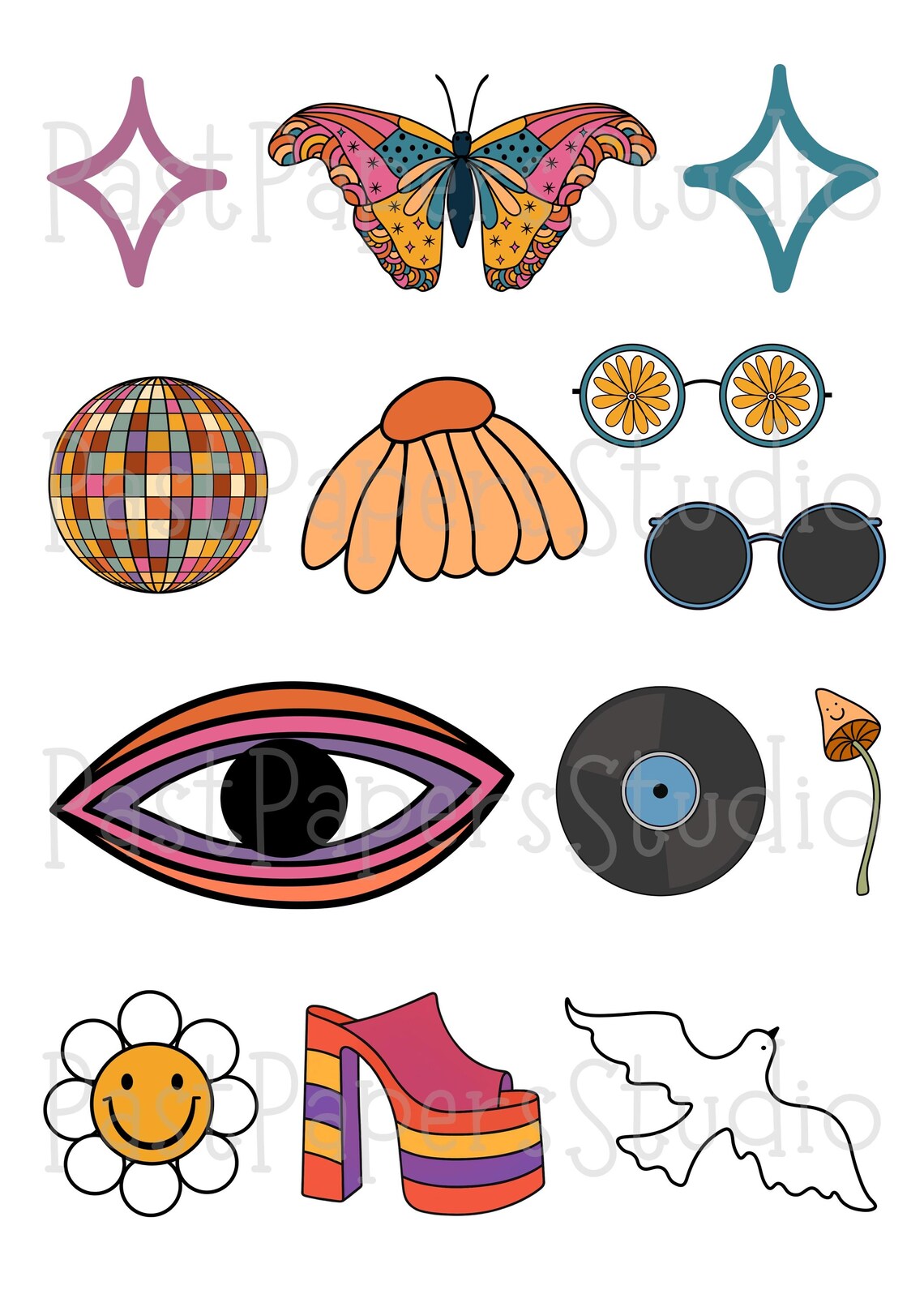 70s Groovy Clip Art Patterns Bundle - Retro Flower Power Graphics ...