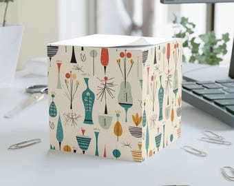 Mid-Century Atomic Pattern Note Cube |  Retro Desk Sticky Notes