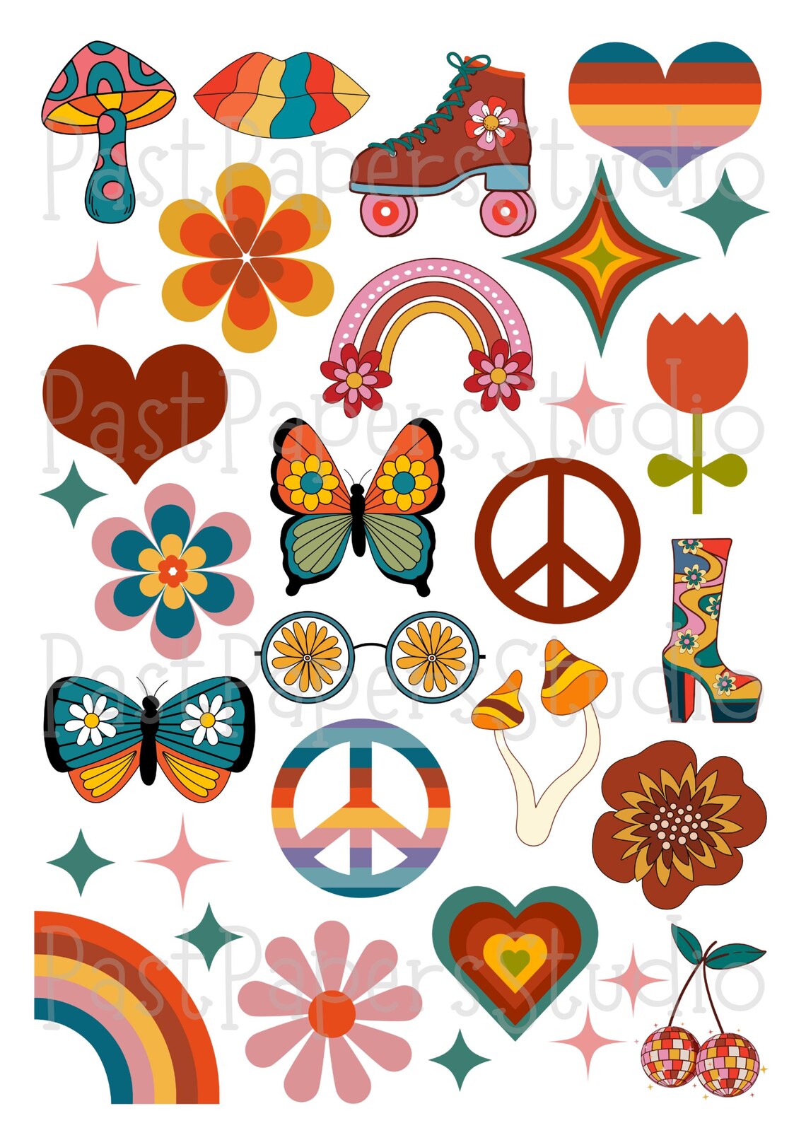 70s Retro Collage Sheet - Groovy Clip Art Bundle - Digital Download ...