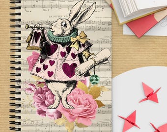 Retro White Rabbit Spiral Notebook – Alice in Wonderland Journal (Dotted Pages)