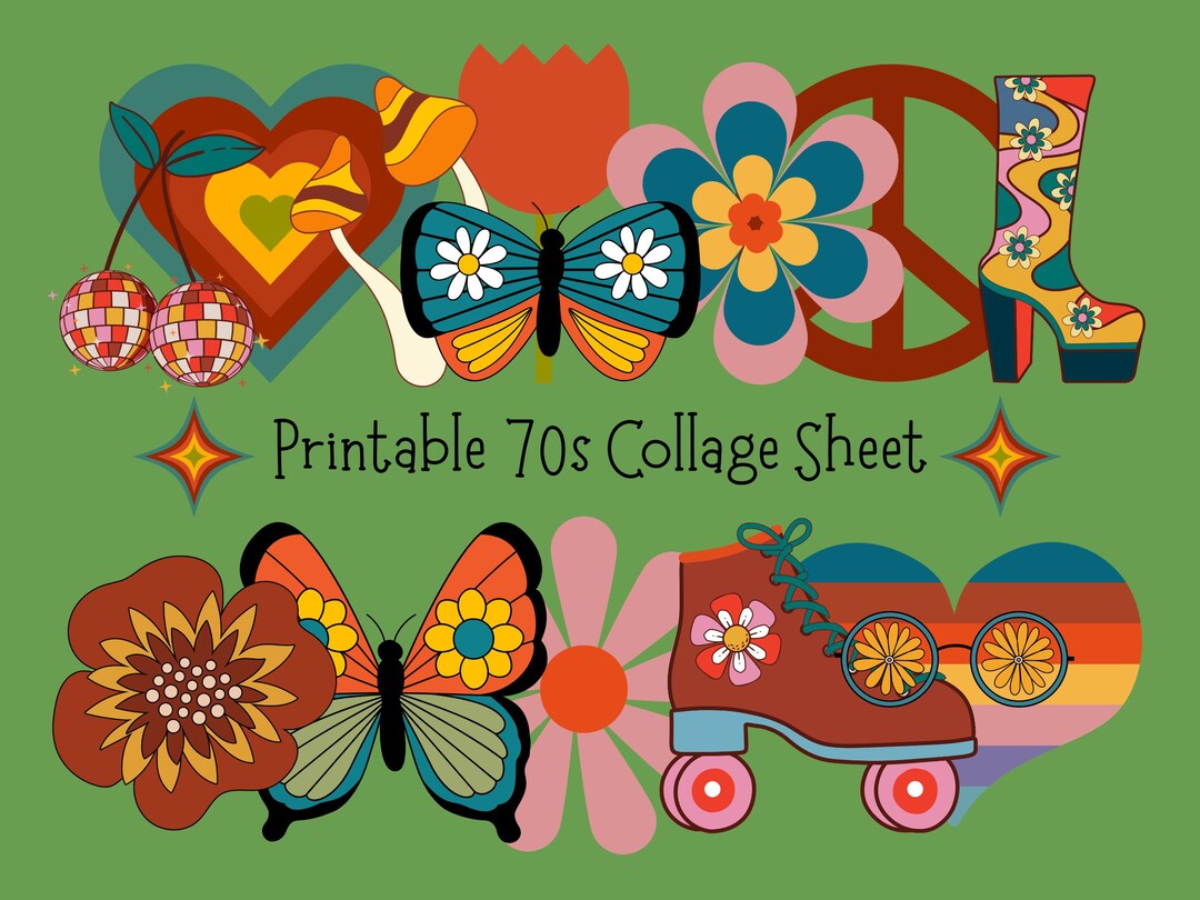 70s Retro Collage Sheet - Groovy Clip Art Bundle - Digital Download ...