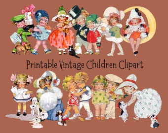 Vintage Children Clipart, Agnes Richardson Restored Printable, Antique Illustration, Collage Sheets, JPG, PNG