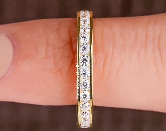 2.8MM Channel Set Round Lab Grown Diamond Wedding Band, Moissanite Eternity Bridal Band