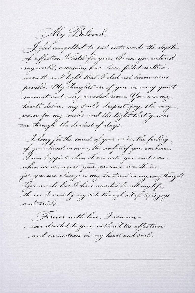 Cursive Beloved Personalized Calligraphy Love Letter, Custom Text, Couple Gift, Elegant ...