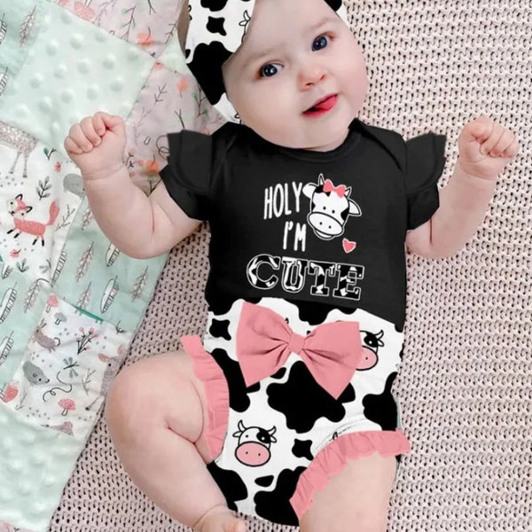 Baby girl clothing set - cute cow girl clothing set - Baby girl onesie and shorts set - Baby girl cow set - Baby girl baby shower gift