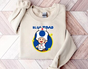 Dr Mario Nurse Sweatshirt, blue Toad Medical Hoodie, Nintendo Gift