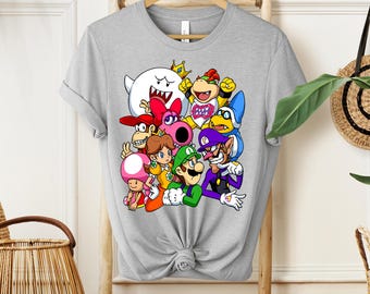 Super Mario Characters Shirt, Luigi Daisy Waluigi Birdo Bowser Jr King Boo Toadette Diddy Kong T-shirt, Retro Video Game Gamer Gift Tee
