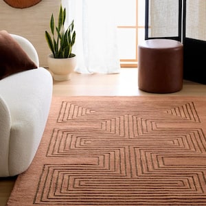 Handgetuft wollen vloerkleed | Hoog laagpolig geometrisch modern vloerkleed in terracotta voor woonkamer | Slaapkamer | Woondecoratie Tapijt