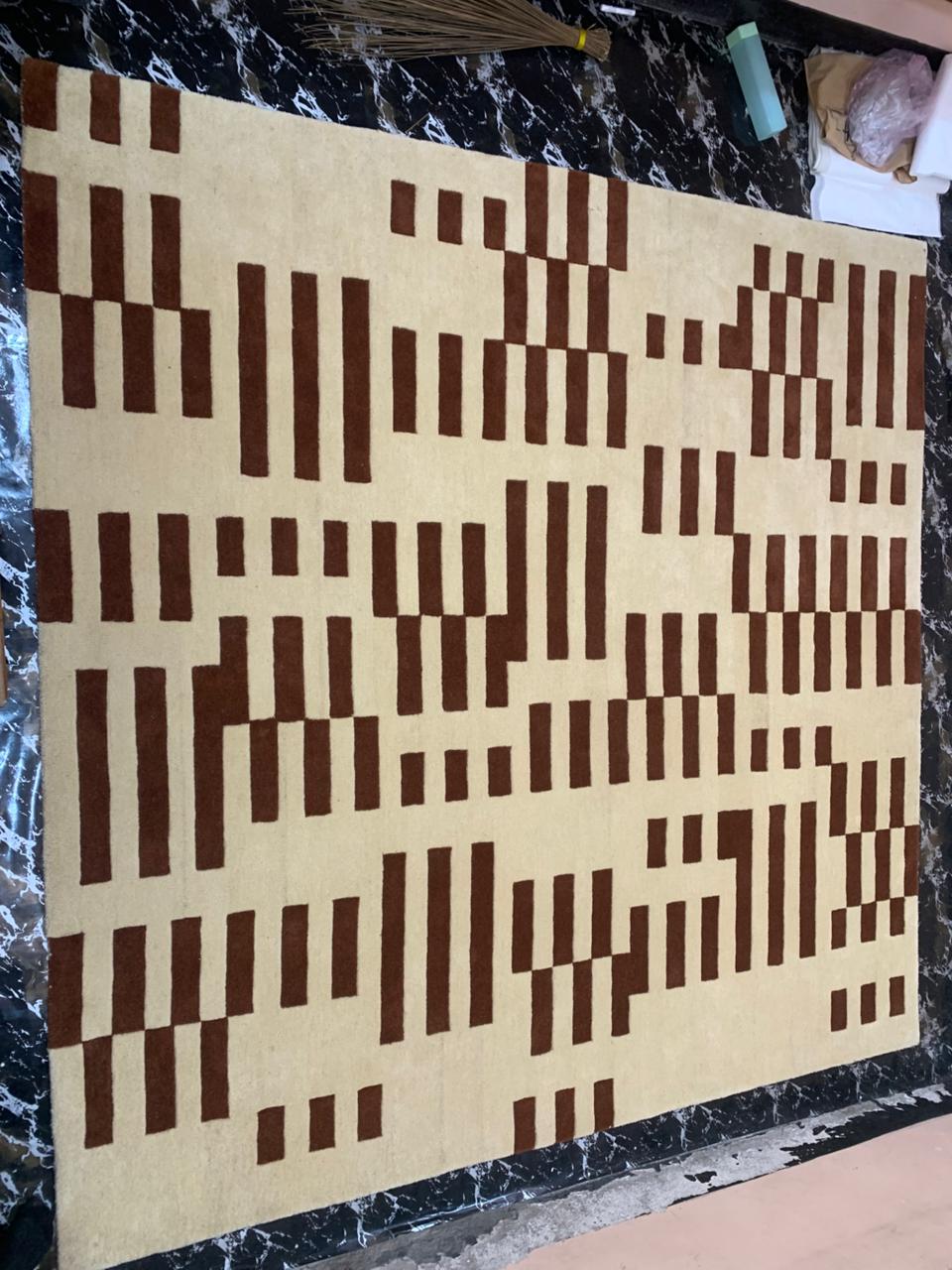 Geometric Wool Rug, Modern Abstract Area Rug, Terracotta & Cream ...