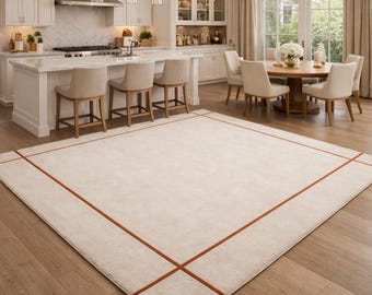 Hand-Tufted Cream Wool Rug with Border – Modern Minimal Luxury Area Rug