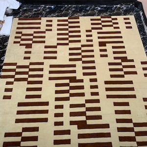 Handmade Wool Rug, Terracotta & Cream Geometric Abstract Design