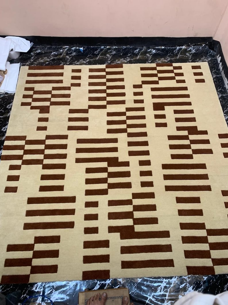 Handmade Wool Rug, Terracotta & Cream Geometric Abstract Design - Etsy