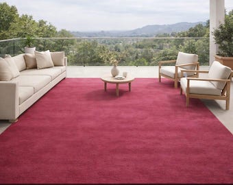 Alfombra de lana tejida a mano / Rosa sólido, minimalista moderna