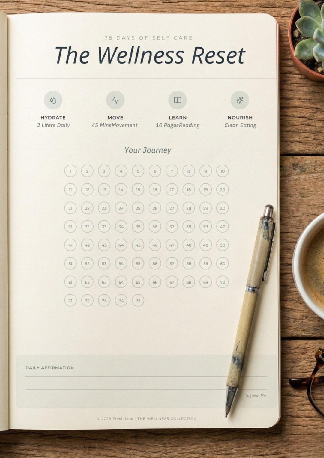75 Day Soft Challenge Tracker | Wellness Habit Reset | Printable ...