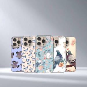 Funda para iPhone con diseño de palomas: adorable funda con diseño de pájaro cottagecore y diseño floral vintage de palomas para iPhone 15, 14 y 13 Pro Max.