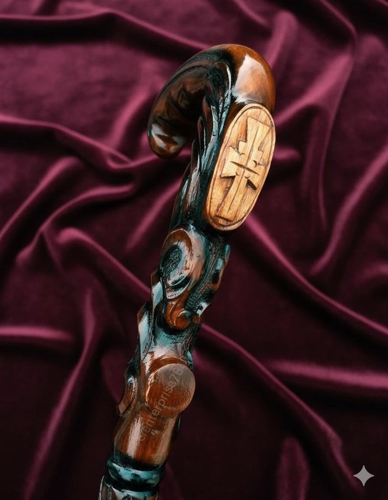 Walking Stick, Christian Cross Wooden Cane - Wood Carved Crafted - Etsy