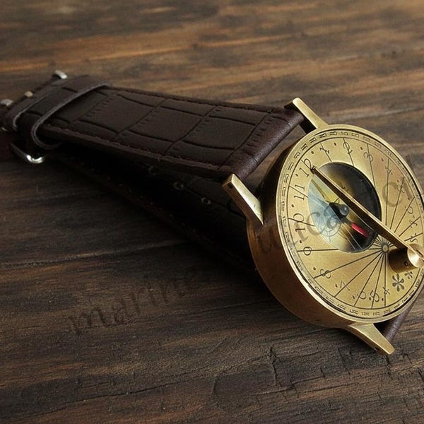 Antique Brass Steampunk Wrist Sundial Watch Nautical Compass