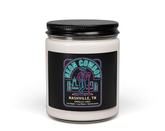 Neon Cowboy Nashville Candle, 9oz sojapot | Skyline van de stad, retro neonlabel