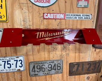 Milwaukee M18/M12 Battery & Charger Wall Mount XL – Laser‑Cut Red 14ga Steel – USA Made