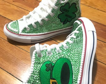 Converse de diamantes de imitación de San Patricio personalizadas