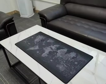 Tappetino da scrivania con mappa del mondo XL, tappetino per mouse da gioco minimalista, grande per scrivania da ufficio, arredamento scuro
