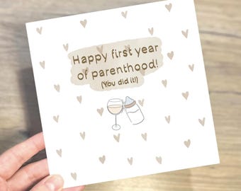 First Year of Parenthood Card | New Mum Dad Survived One Year | Baby's First Birthday Parents Card