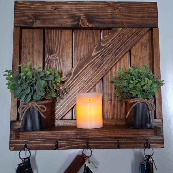 Farmhouse Wall Hanging Key Holder with Shelf / Entryway Wall Decor