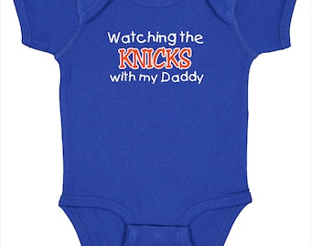 Watching the Knicks with my Daddy Baby Fan Bodysuit - Royal
