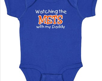 Watching the Mets with my Daddy Baby Fan Bodysuit - Royal