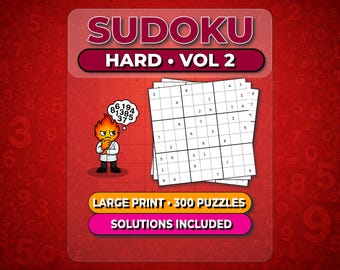 300 schwere Sudoku Rätsel - Kollektion Band 2 | Großdruck Druckbare PDF | Lösungen enthalten
