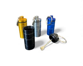 Sleutelhanger aluminium reisdoosje: voor kruiden, zoetstoffen of supplementen, met verlenglepel