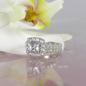 Halo Wedding Set, Diamond Alternative Wedding Set, Conflict Free Wedding Set, Engagement Set , White Gold RIng Set, Topaz Wedding Set