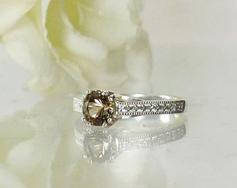 Diamond Alternative Ring, Herkimer Diamond Rings, Herkimer Diamond Jewelry, Round Herkimer Diamond Ring