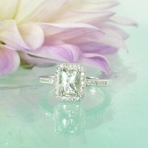 Natural Gemstone Ring Herkimer Diamond ring,Emerald Halo Ring Emerald Cut Ring Sterling Silver Ring Emerald Cut Engagement Ring