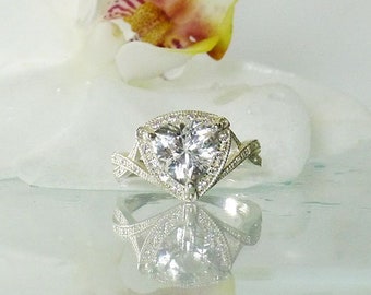 Trillion Ring, Trillion Sterling Silver, Herkimer Diamond Natural Gemstone, Halo Trillion Ring