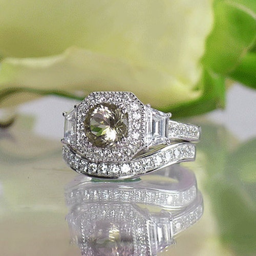 Unique Wedding Set Gemstone Wedding Set Diamond Alternative Etsy