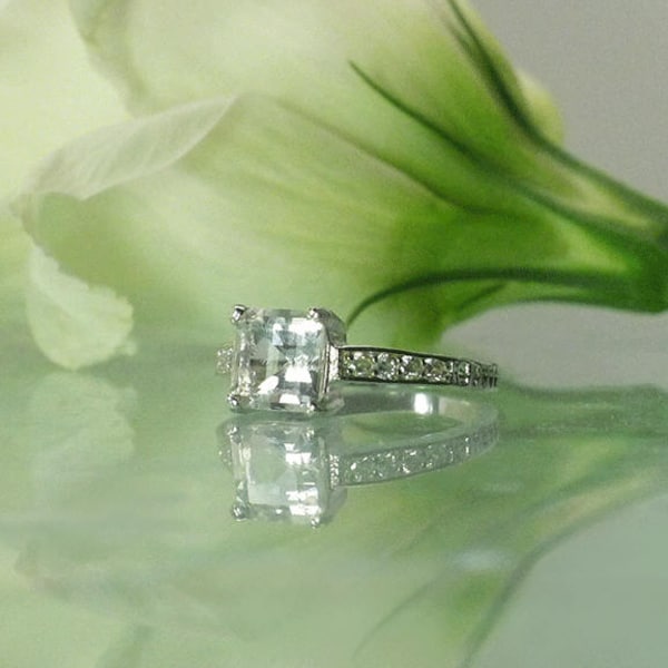 Square Engagement Ring, Princess Cut Ring, Princess Cut Engagement Ring, Square Solitaire Ring, Square Sterling Ring, Diamond Alternative