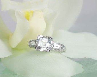 Square Gemstone Ring, Asscher Cut Engagement Ring, Asscher Ring, Asscher Cut Ring, Herkimer Diamond Ring, Conflict Free