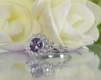 Amethyst Halo Ring, Unique Amethyst Ring, Natural Amethyst Ring, Amethyst Statement Ring, Purple Engagement Ring