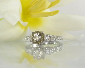 Diamond Alternative Ring, Herkimer Diamond Rings, Herkimer Diamond Jewelry, Round Herkimer Diamond Ring